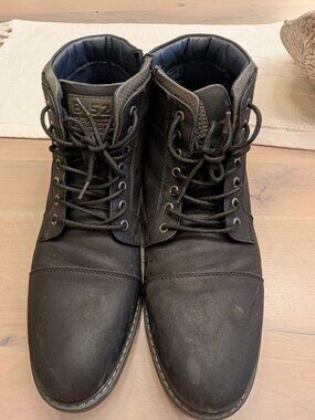 B-52 Bullboxer Men’s Ankle Boots Faux Leather Combat Black Lace Up Zip Size 12
